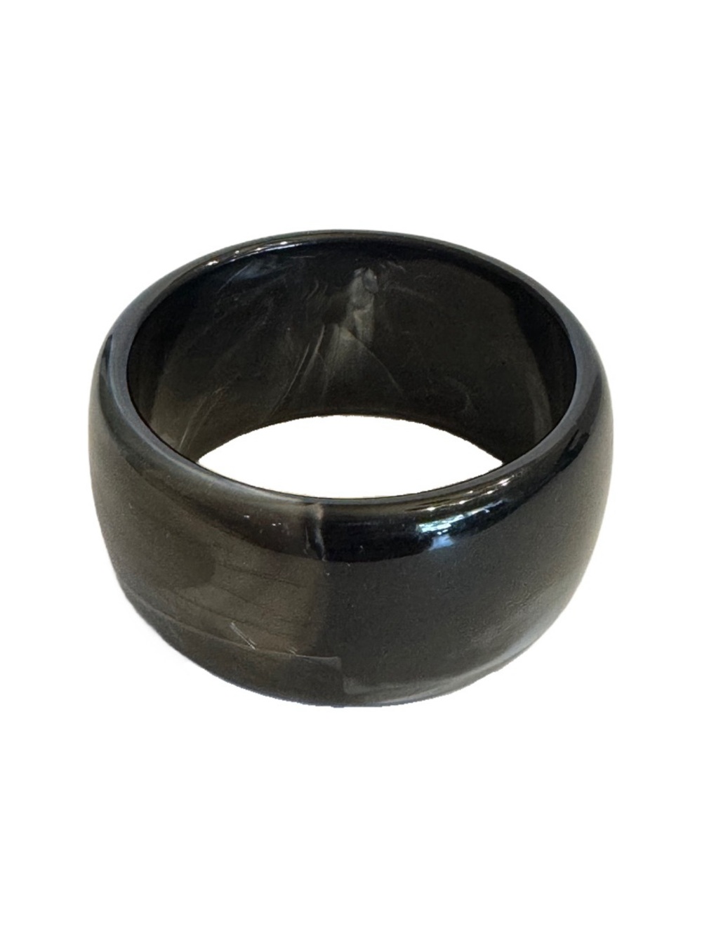 Vintage Lucite Marbled Black Gray Wide Cuff Bangle Bracelet Retro Chunky 1.5"